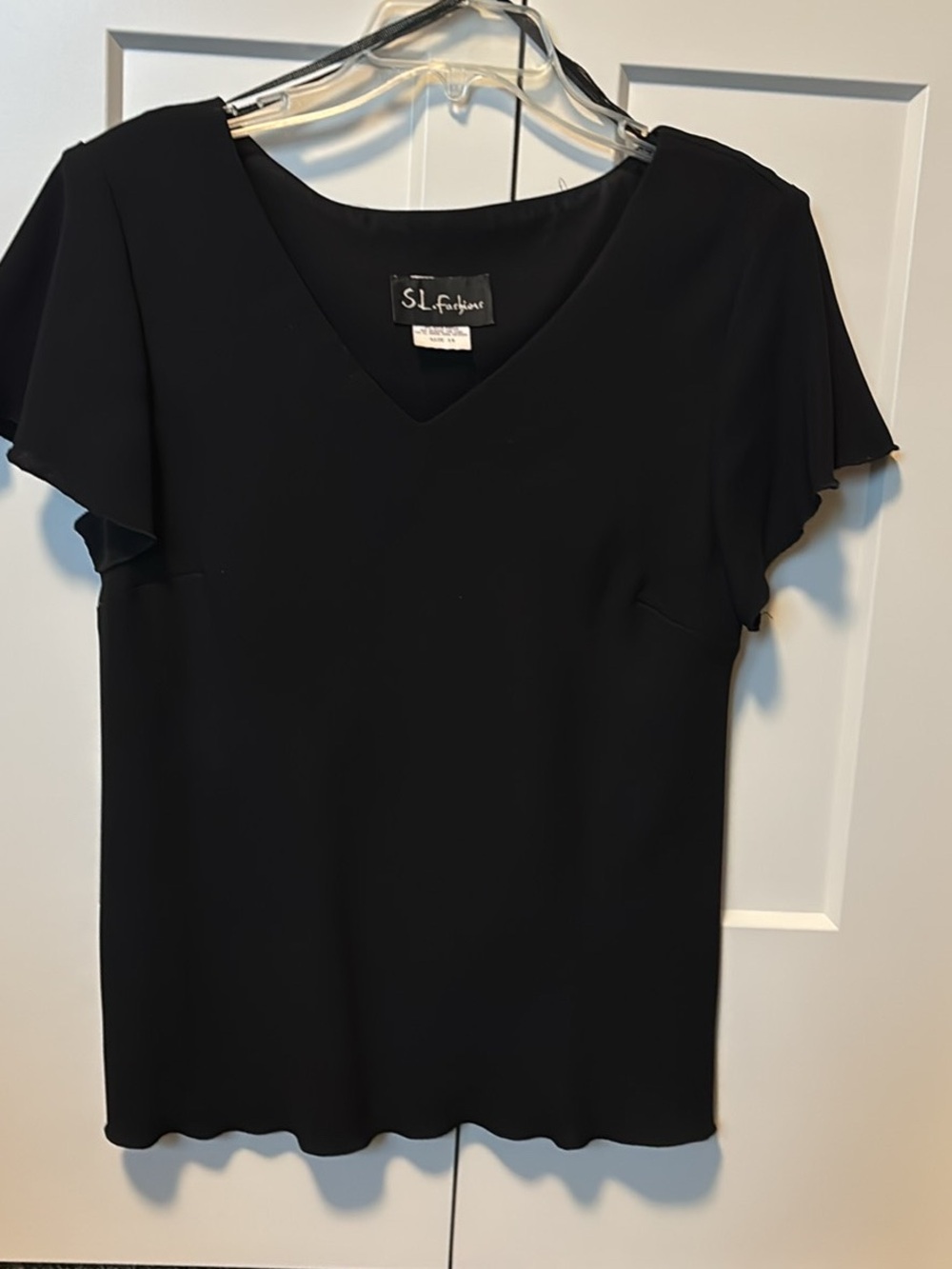 S.L. Fashions Black V-Neck Flutter Sleeve Blouse